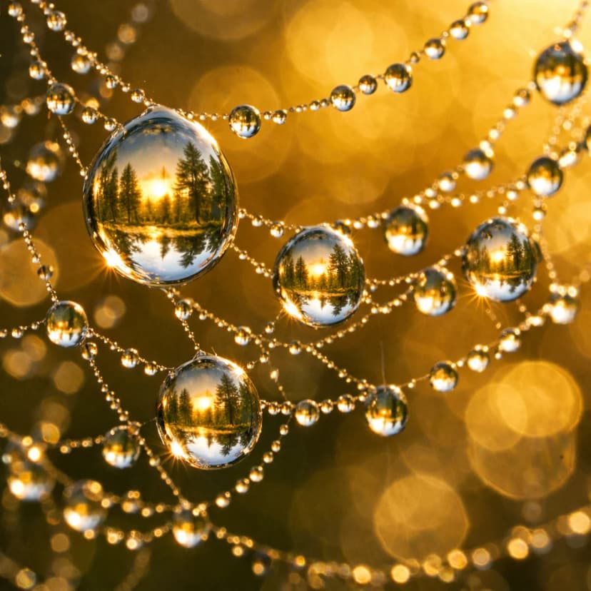 Macro dew drops on spider web
