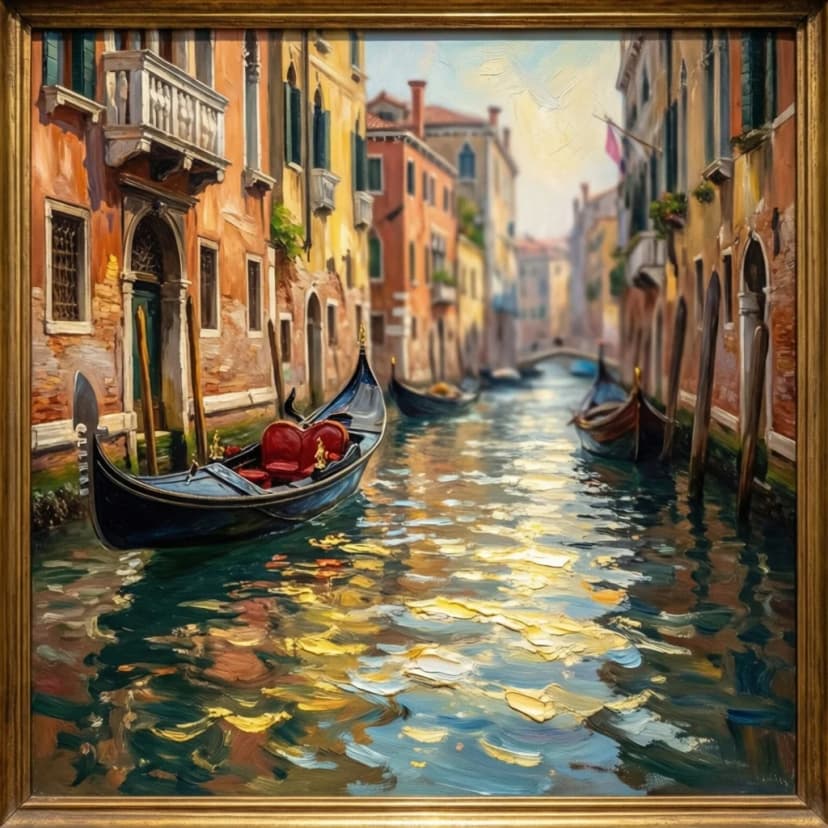 Pemandangan kanal Venesia lukisan impresionis