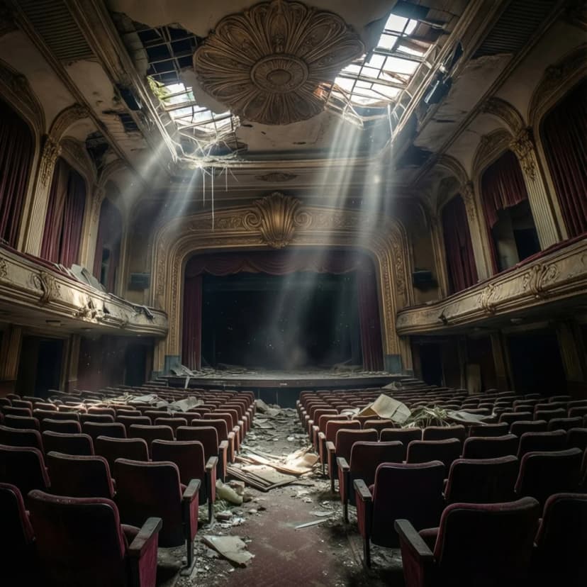 Interior bioskop Art Deco yang ditinggalkan