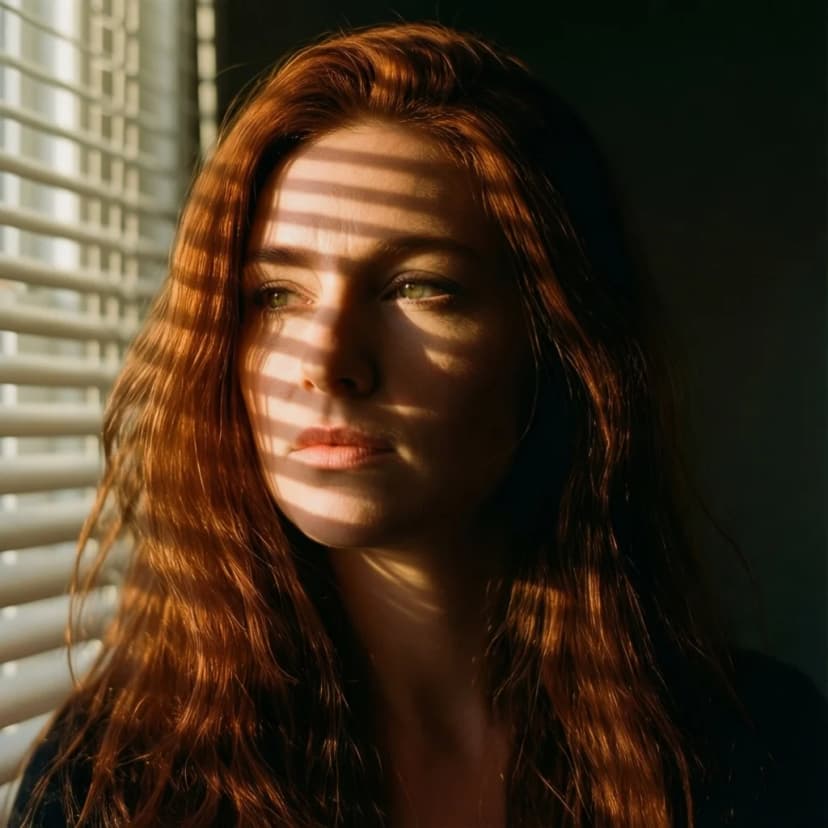Wanita dengan rambut auburn di cahaya golden hour