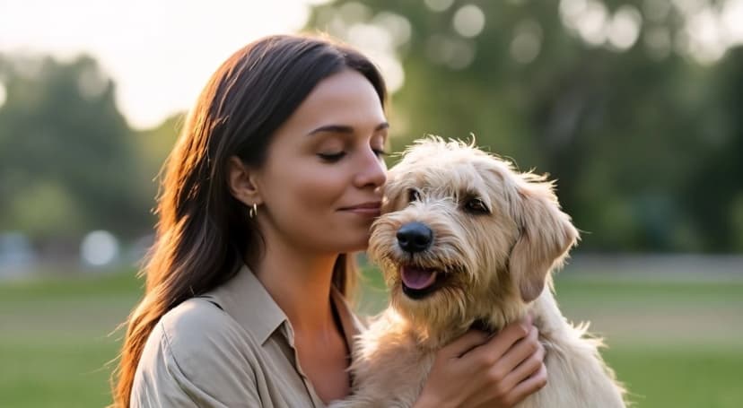 Person holding dog outdoors