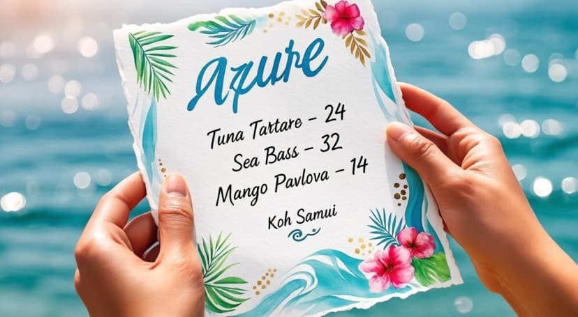 Watercolor menu card with AZURE text